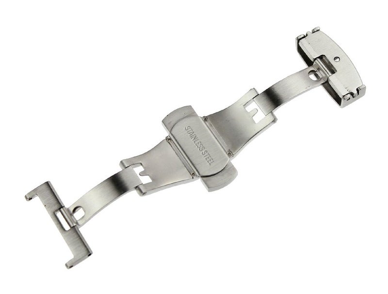 RECHERE 22mm Silver Brushed Matte Push Button Butterfly Deployment Clasp For Leather Watch band Strap - Image 3